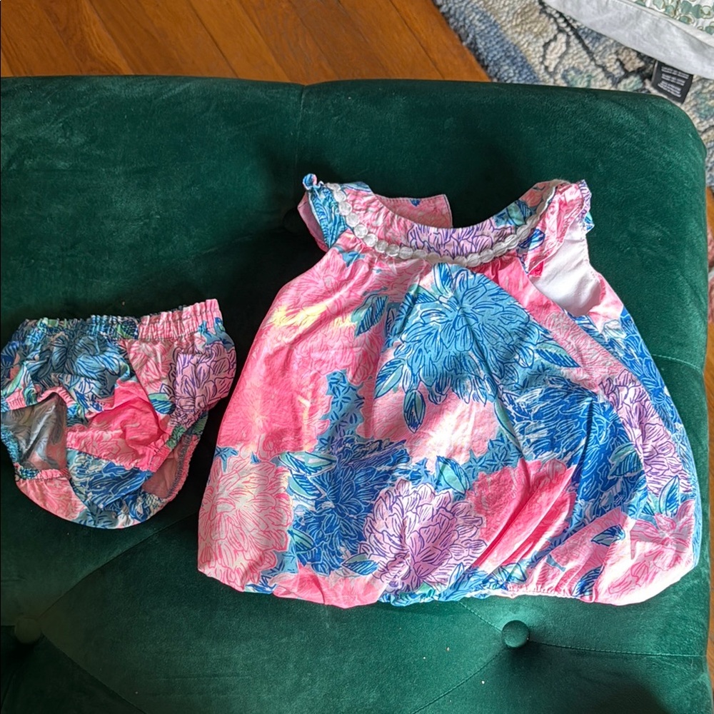 Lilly Pulitzer Pink and Blue Naby Shift Dress Vibrant Pattern - 3-6 Months